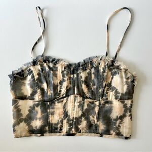 NWOT ULLA JOHNSON Runway Iris Corset Printed Silk Top in Fossil, 4